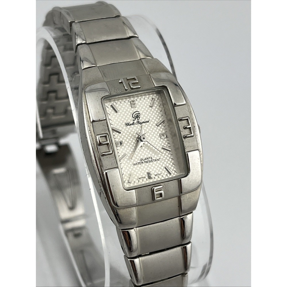 Charles Raymond Watch Women 24mm‎ Case Silver 7.25" Band- New Battery